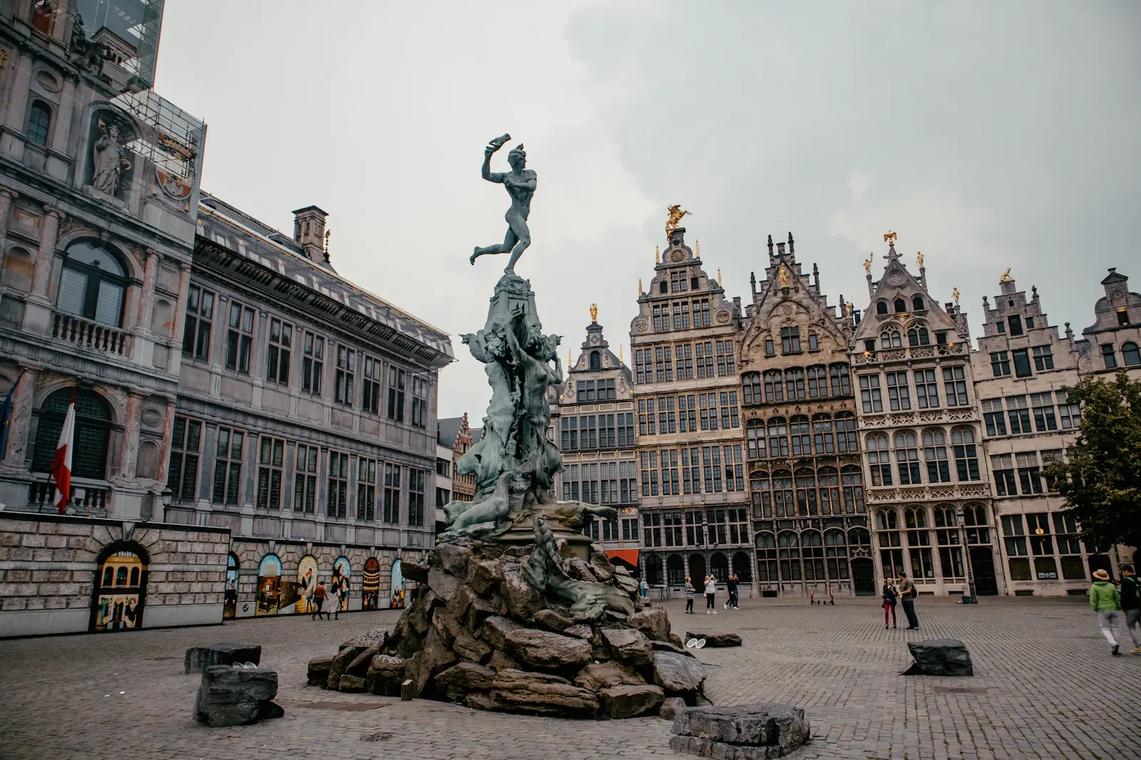 The Brabo fountain and historic buildings in central Antwerp